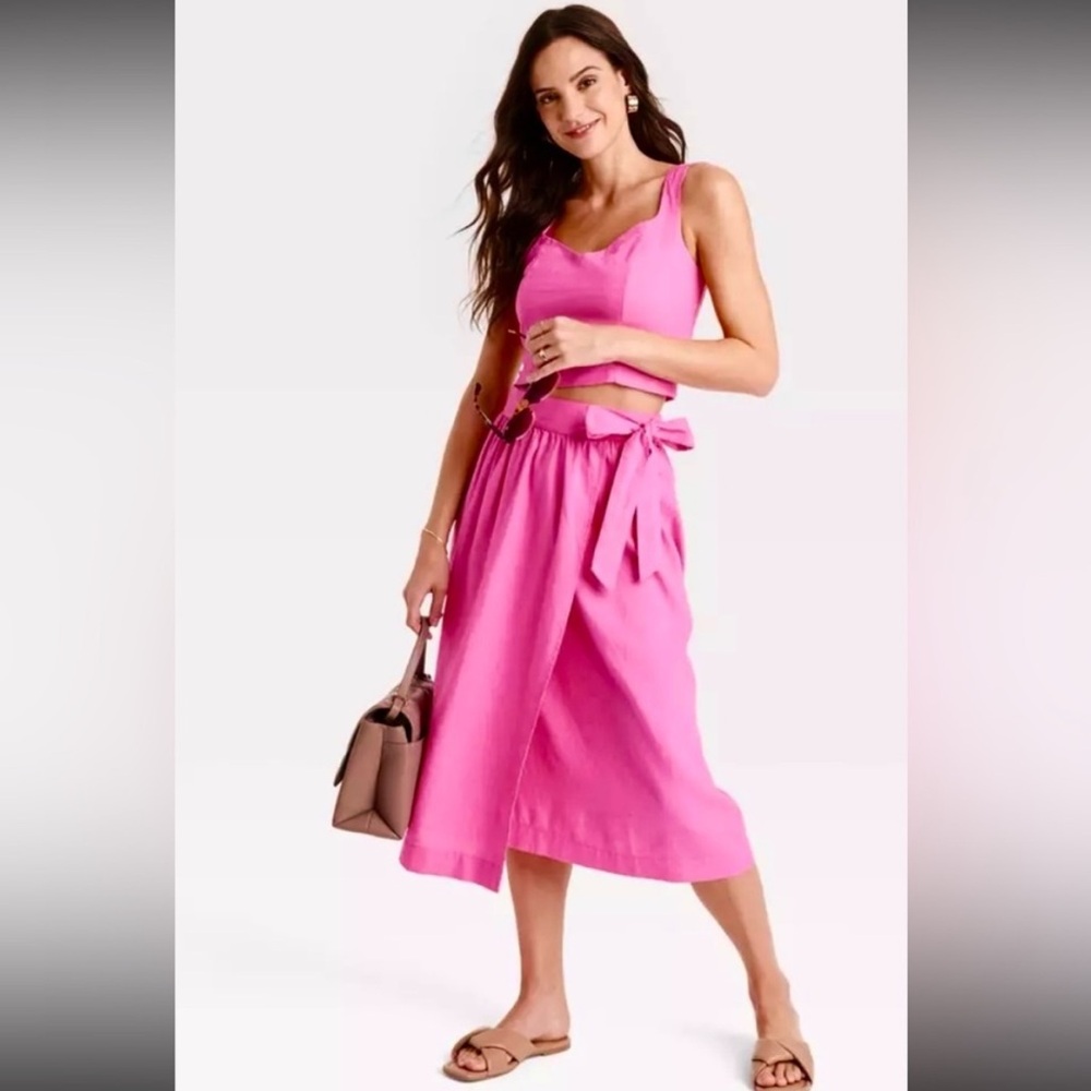 A New Day Linen Blend Pink Wrap Skirt